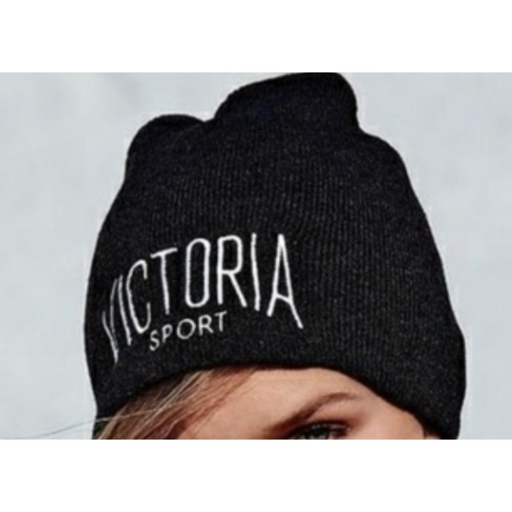 Victoria's Secret‎ VSX Sport Logo Knit Beanie Hat Cap Black